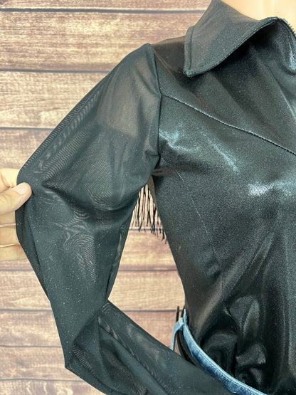Split Decision Zipper Front Rodeo Shirt with Back Yoke Fringe and Mesh Sleeves