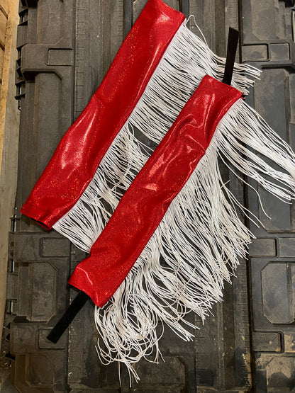 Red Sparkly Jewel Breast Collar Cover with White Chainette Fringe (Covers ONLY)