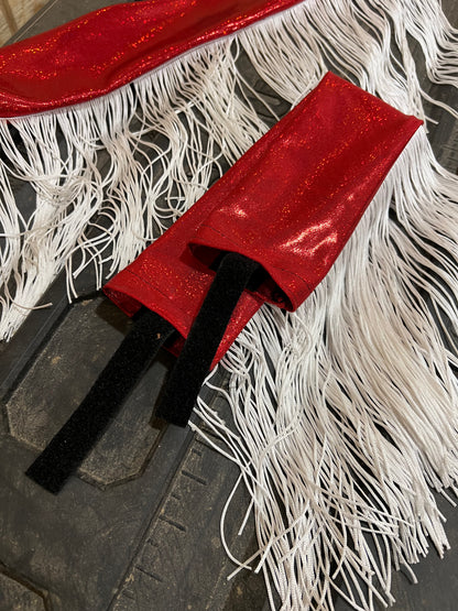 Red Sparkly Jewel Breast Collar Cover with White Chainette Fringe (Covers ONLY)