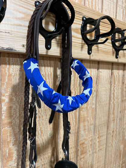 Blue and White Star Print Browband or Noseband Cover (ONE Cover Only)