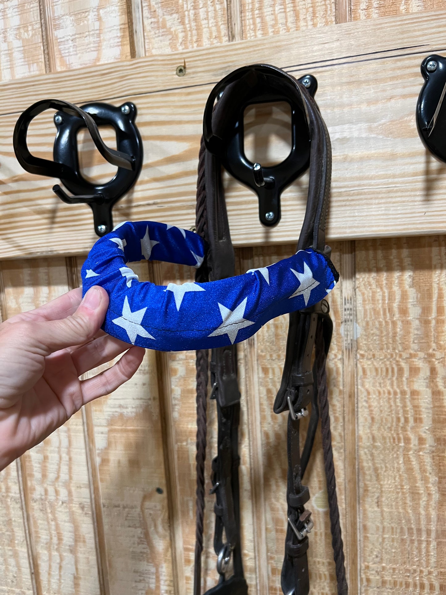 Blue and White Star Print Browband or Noseband Cover (ONE Cover Only)