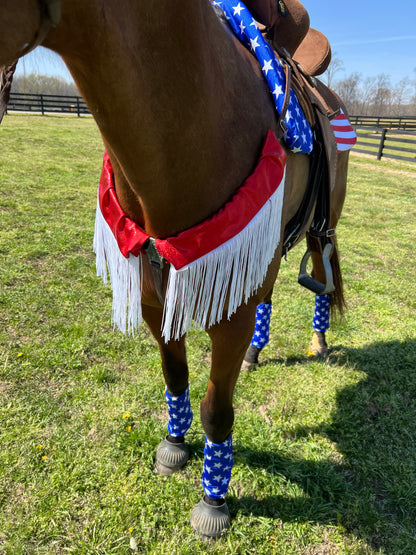 Red Sparkly Jewel Breast Collar Cover with White Chainette Fringe (Covers ONLY)