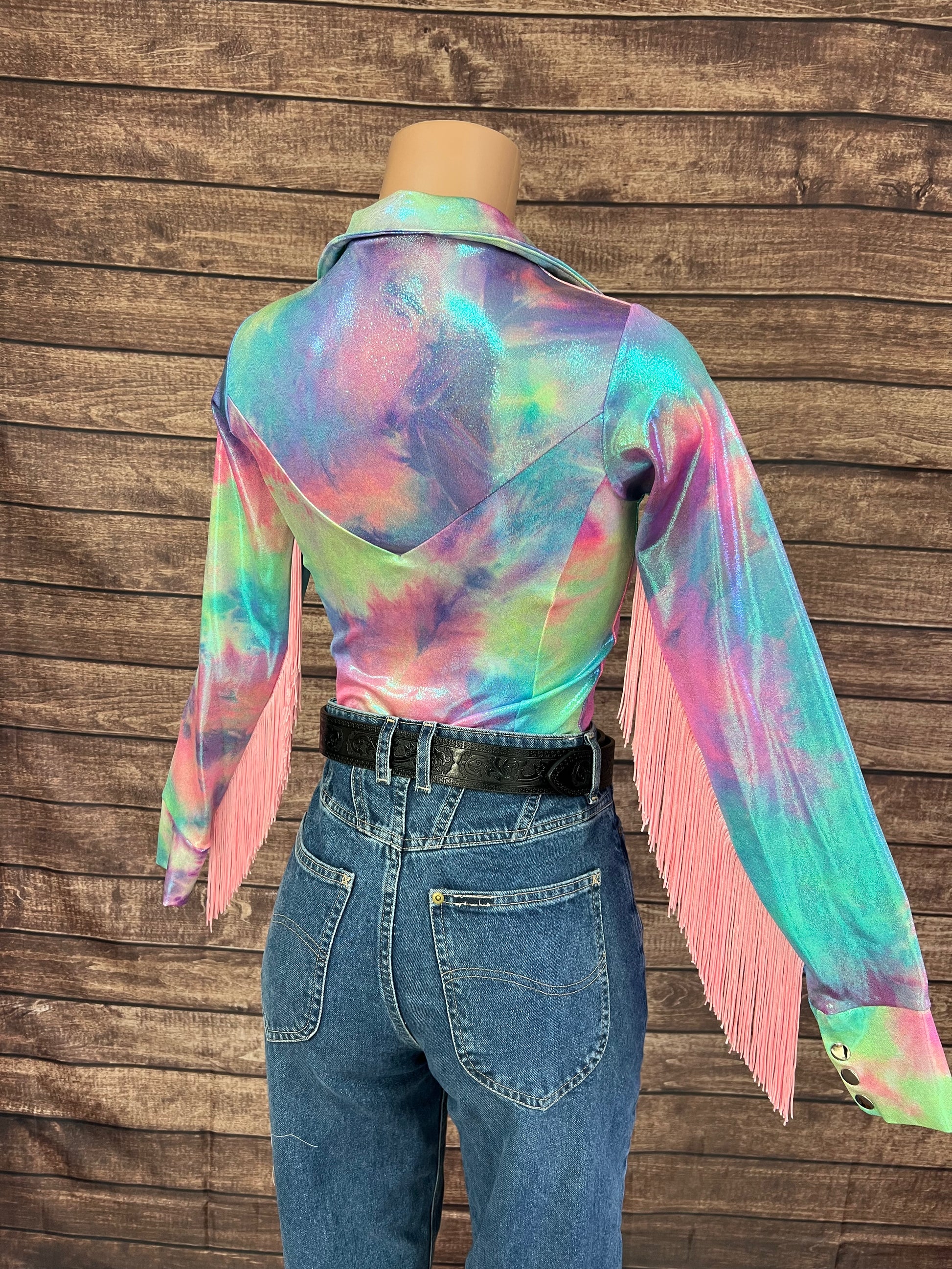 Pink Rodeo Tee Spun Sugar Zipper Front Rodeo Shirt with Baby Pink Fringe - Riverside ...