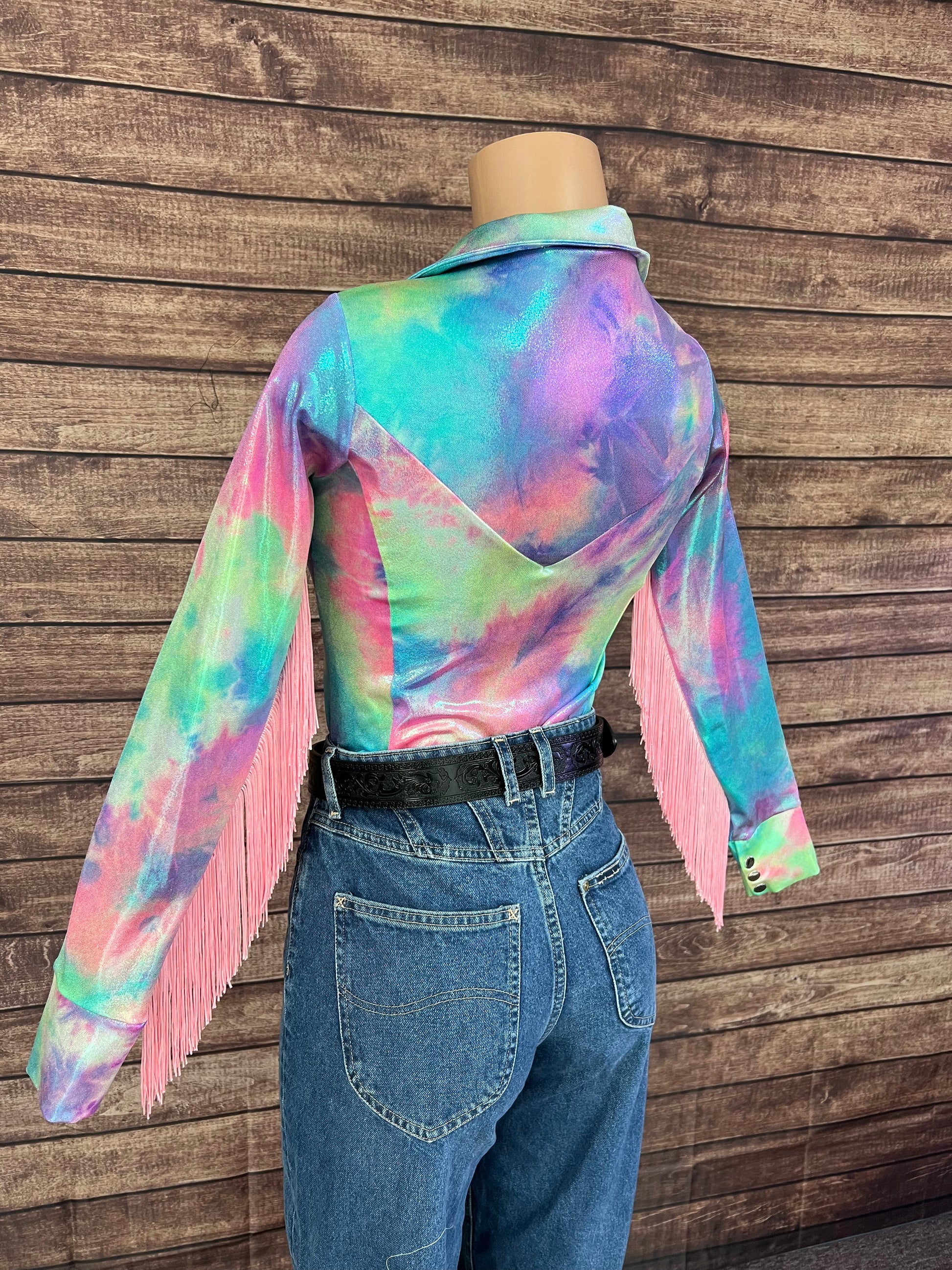 Pink Rodeo Tee Spun Sugar Zipper Front Rodeo Shirt with Baby Pink Fringe - Riverside ...