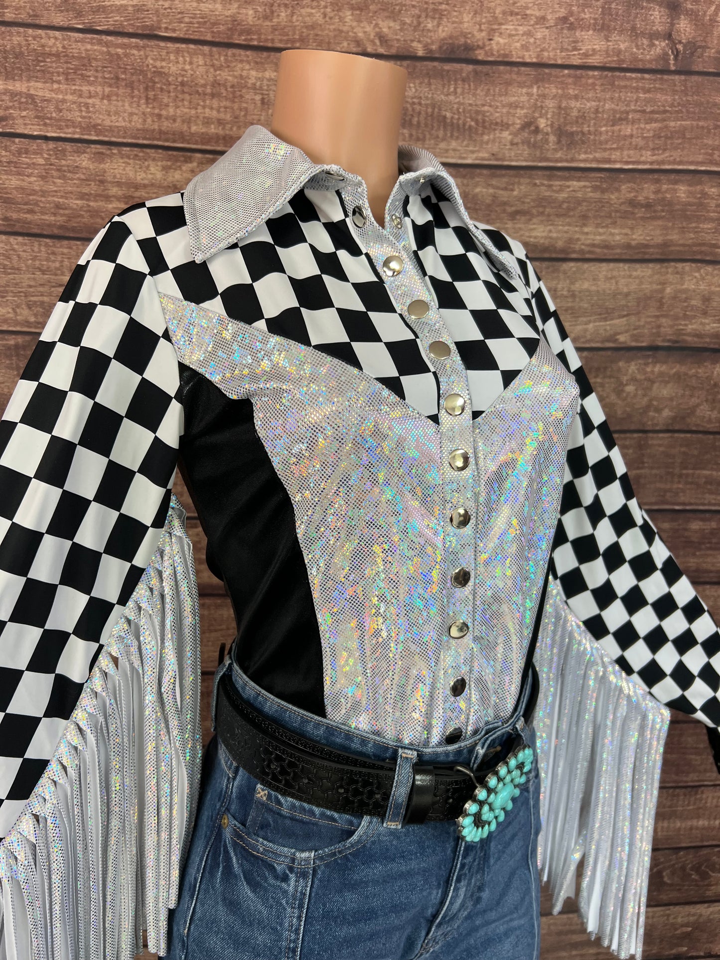 Checks on the Run Snap Front Rodeo Shirt with Thunderbird Fringe
