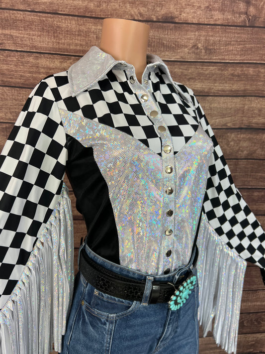 Checks on the Run Snap Front Rodeo Shirt with Thunderbird Fringe