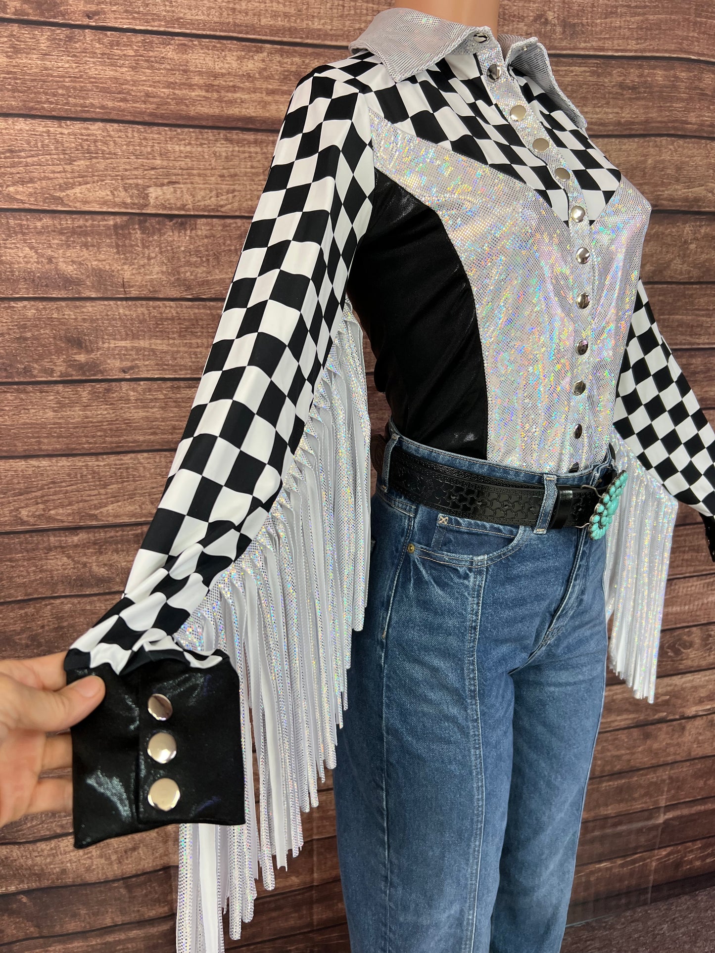 Checks on the Run Snap Front Rodeo Shirt with Thunderbird Fringe