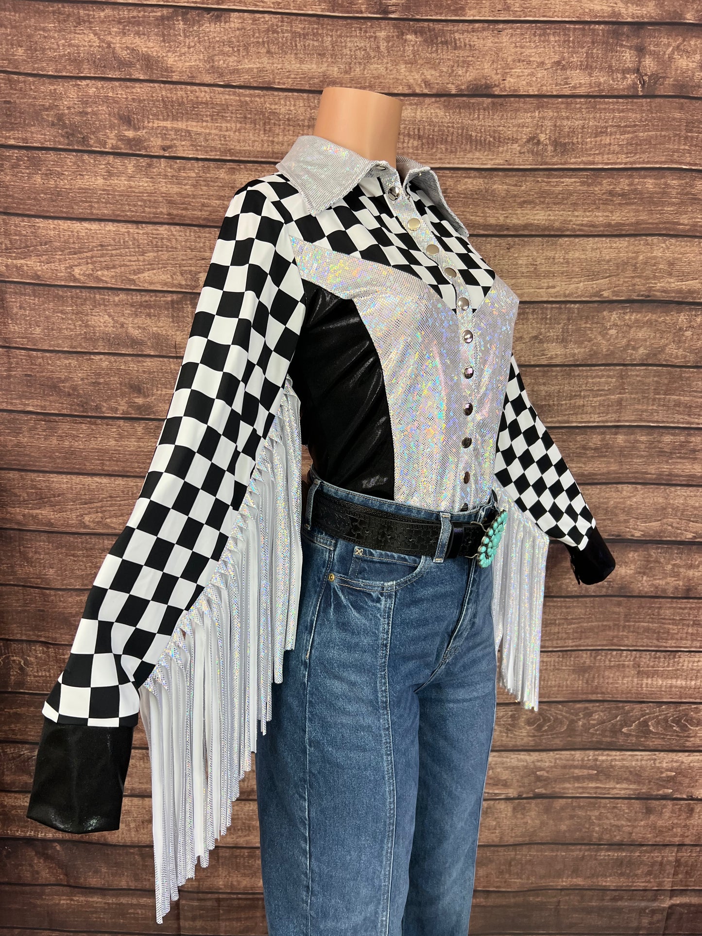 Checks on the Run Snap Front Rodeo Shirt with Thunderbird Fringe