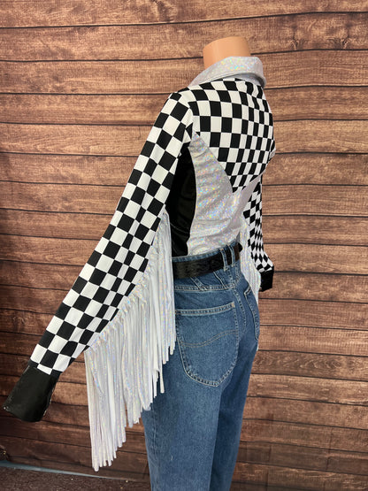 Checks on the Run Snap Front Rodeo Shirt with Thunderbird Fringe