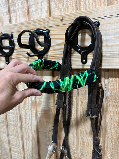 Neon Green Lightning Print Browband or Noseband Cover (ONE Cover Only)