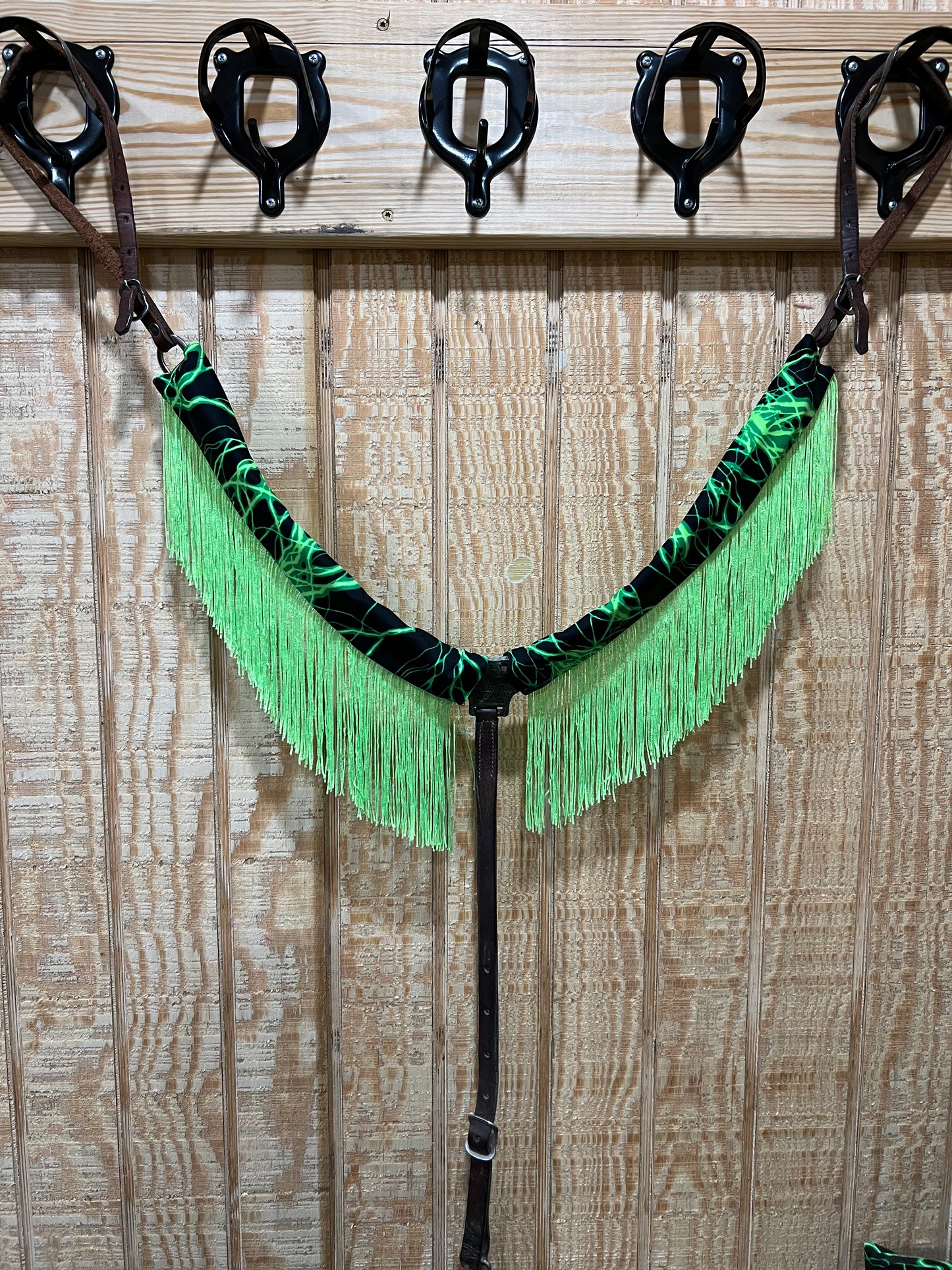 Neon Green Lightning Breast Collar Cover with Chainette Fringe (Covers ONLY)