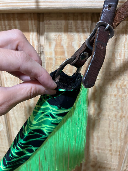 Neon Green Lightning Breast Collar Cover with Chainette Fringe (Covers ONLY)