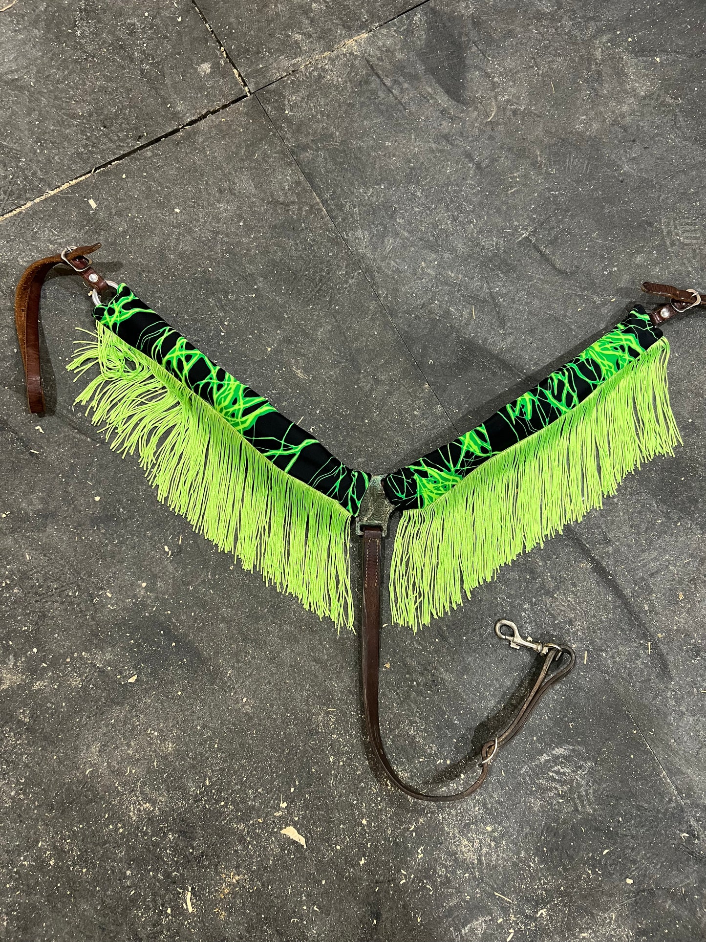 Neon Green Lightning Breast Collar Cover with Chainette Fringe (Covers ONLY)