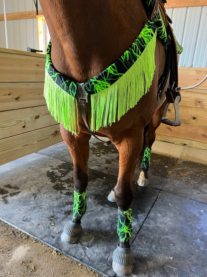 Neon Green Lightning Breast Collar Cover with Chainette Fringe (Covers ONLY)