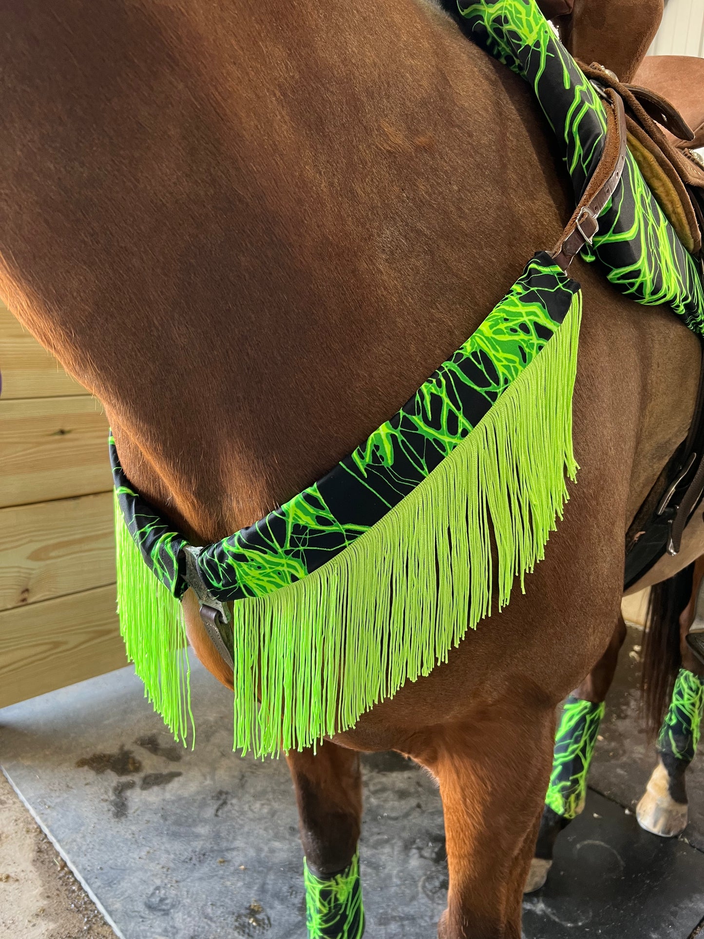 Neon Green Lightning Breast Collar Cover with Chainette Fringe (Covers ONLY)