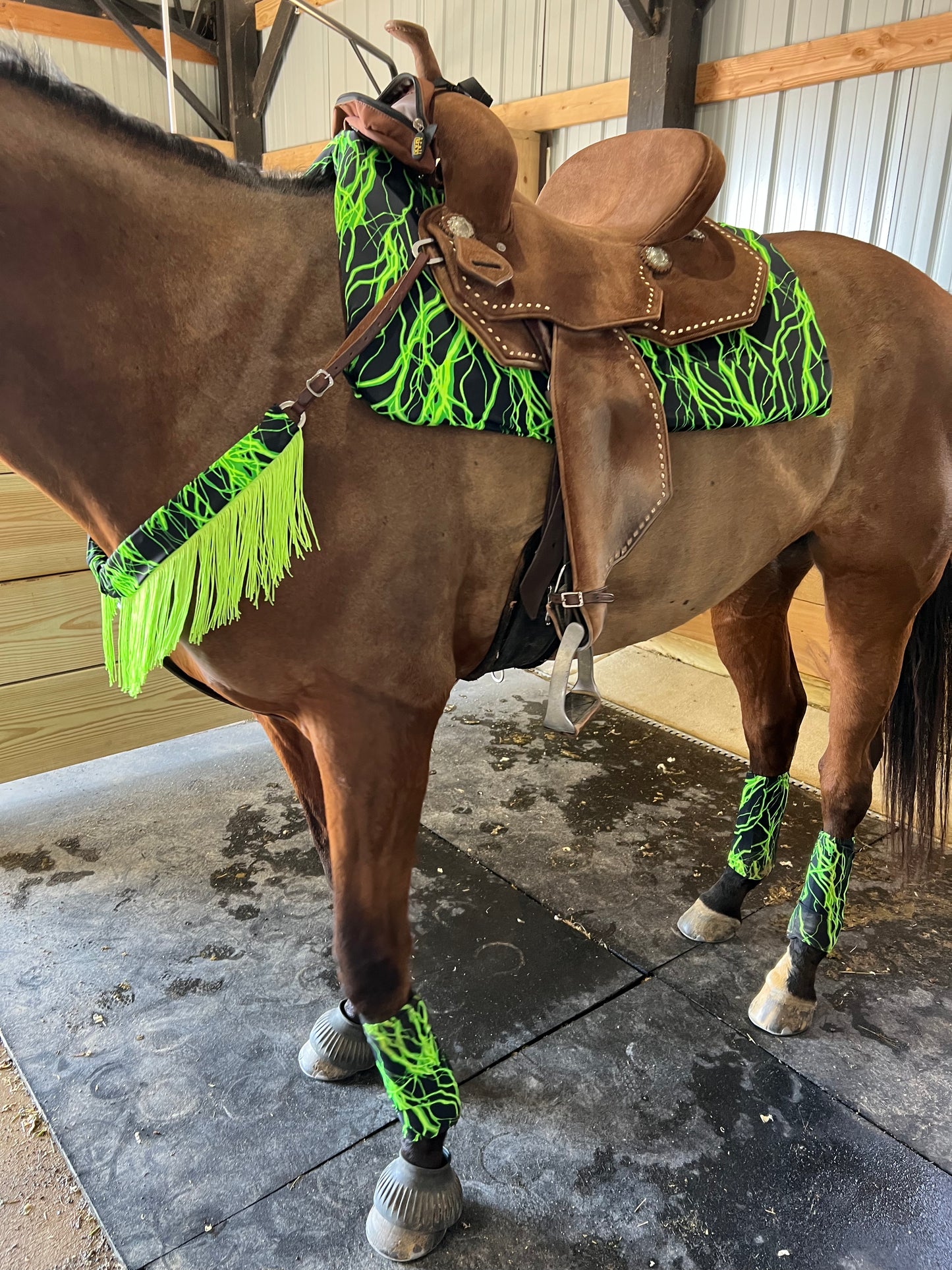 Western Saddle Pad COVER in Neon Green Lightning (Saddle Pad Cover Only)