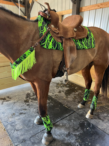 Western Saddle Pad COVER in Neon Green Lightning (Saddle Pad Cover Only)