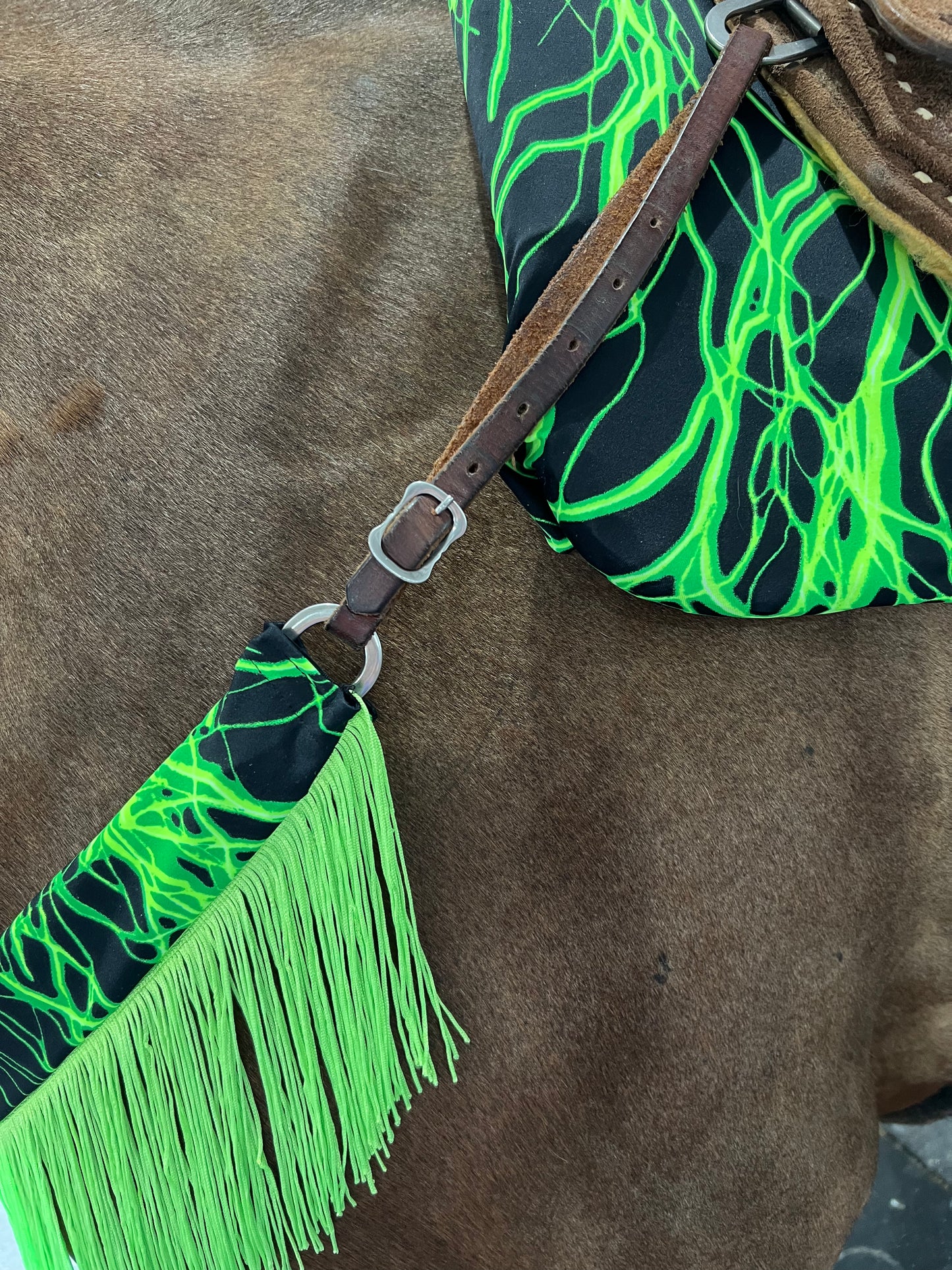 Neon Green Lightning Breast Collar Cover with Chainette Fringe (Covers ONLY)
