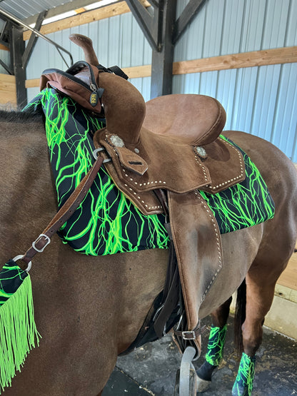Western Saddle Pad COVER in Neon Green Lightning (Saddle Pad Cover Only)