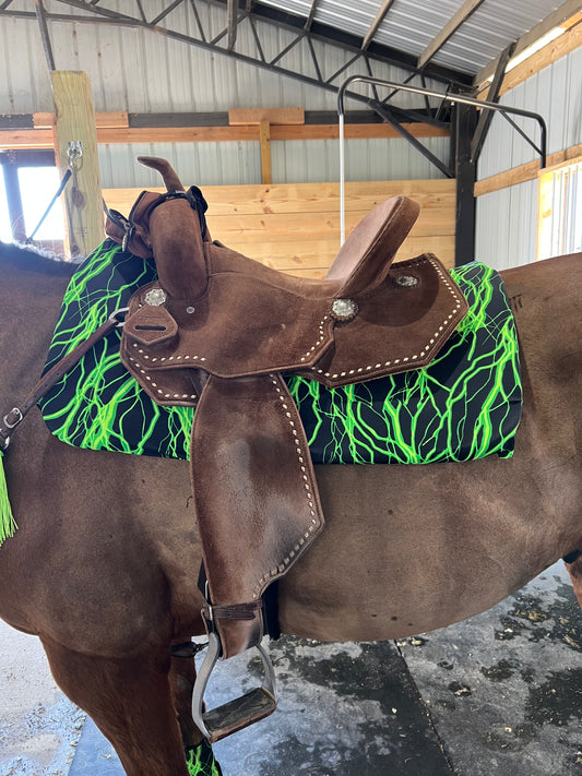 Western Saddle Pad COVER in Neon Green Lightning (Saddle Pad Cover Only)