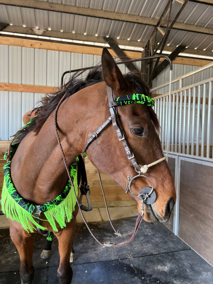 Neon Green Lightning Breast Collar Cover with Chainette Fringe (Covers ONLY)