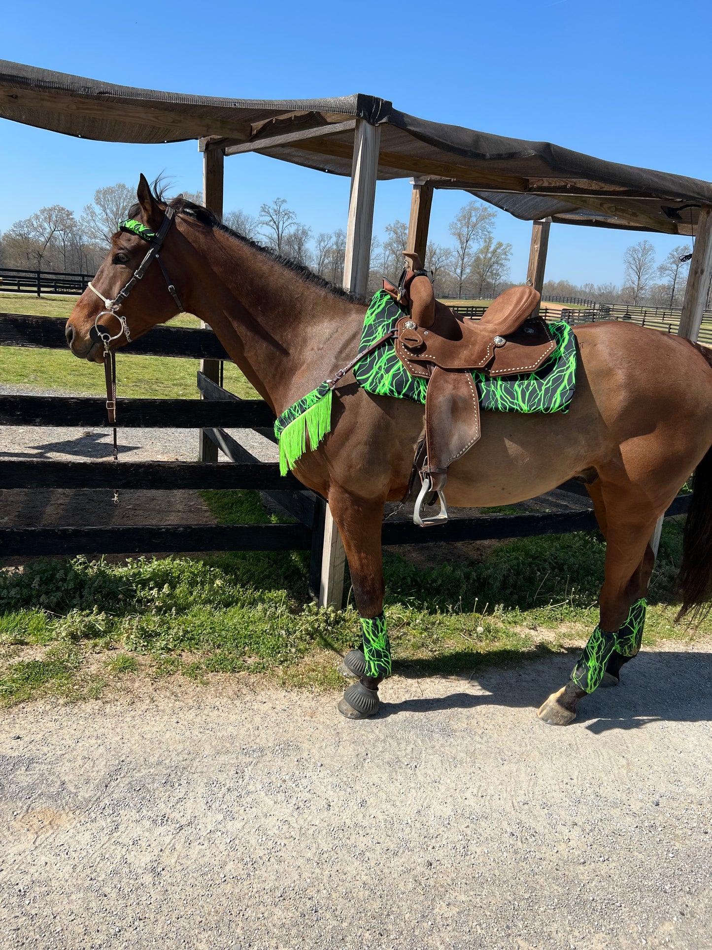 Western Saddle Pad COVER in Neon Green Lightning (Saddle Pad Cover Only)