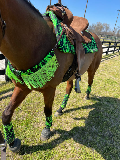 Western Saddle Pad COVER in Neon Green Lightning (Saddle Pad Cover Only)