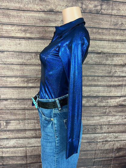 Blue Sparkly Jewel Zipper Front Rodeo Shirt