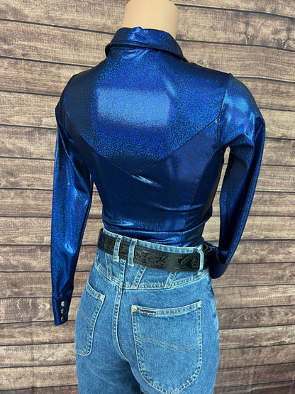 Blue Sparkly Jewel Zipper Front Rodeo Shirt