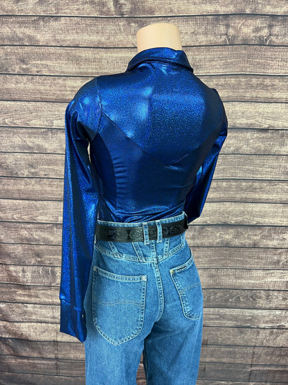 Blue Sparkly Jewel Zipper Front Rodeo Shirt