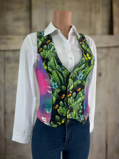 Rainbow Cactus Snap Front Western Vest Rodeo Shirt Riverside Rodeo Shirts 