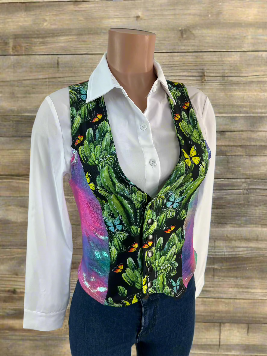 Rainbow Cactus Snap Front Western Vest Rodeo Shirt Riverside Rodeo Shirts 