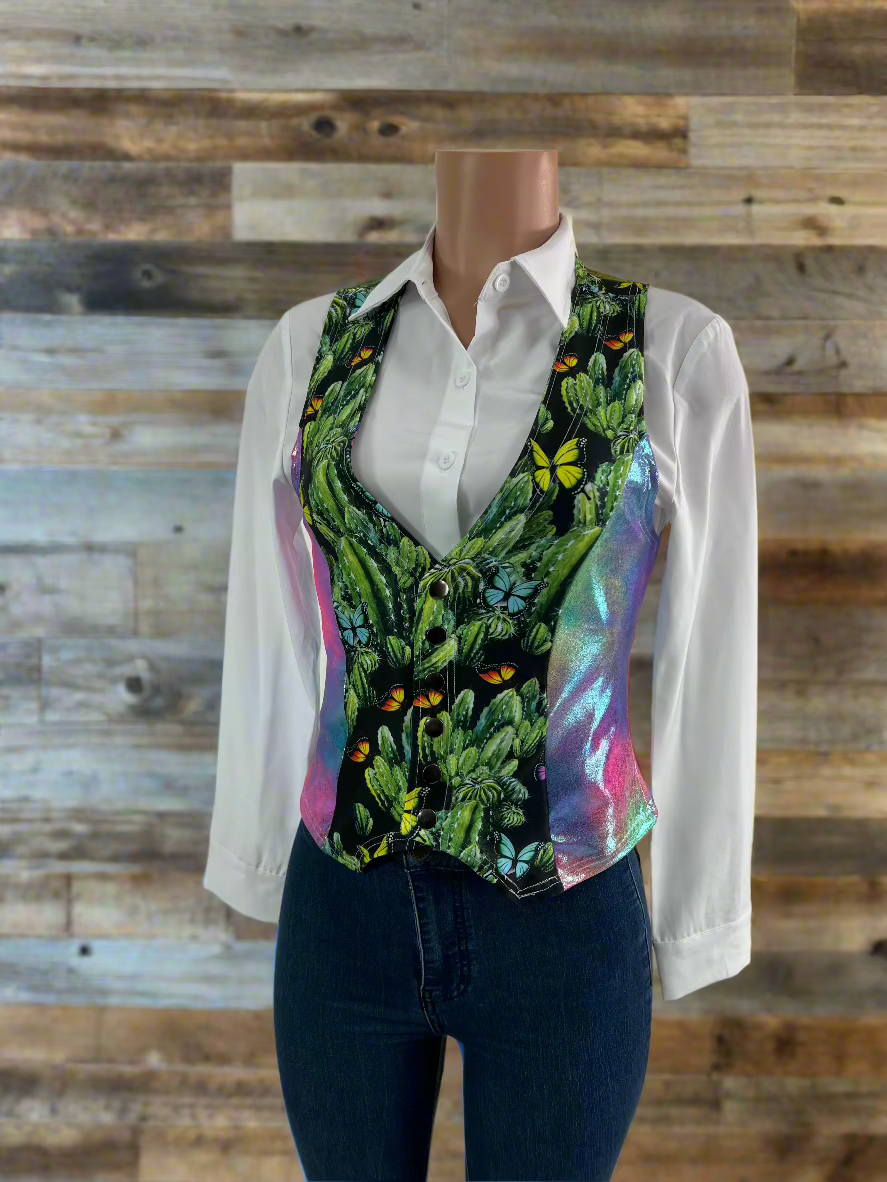 Rainbow Cactus Snap Front Western Vest Rodeo Shirt Riverside Rodeo Shirts 