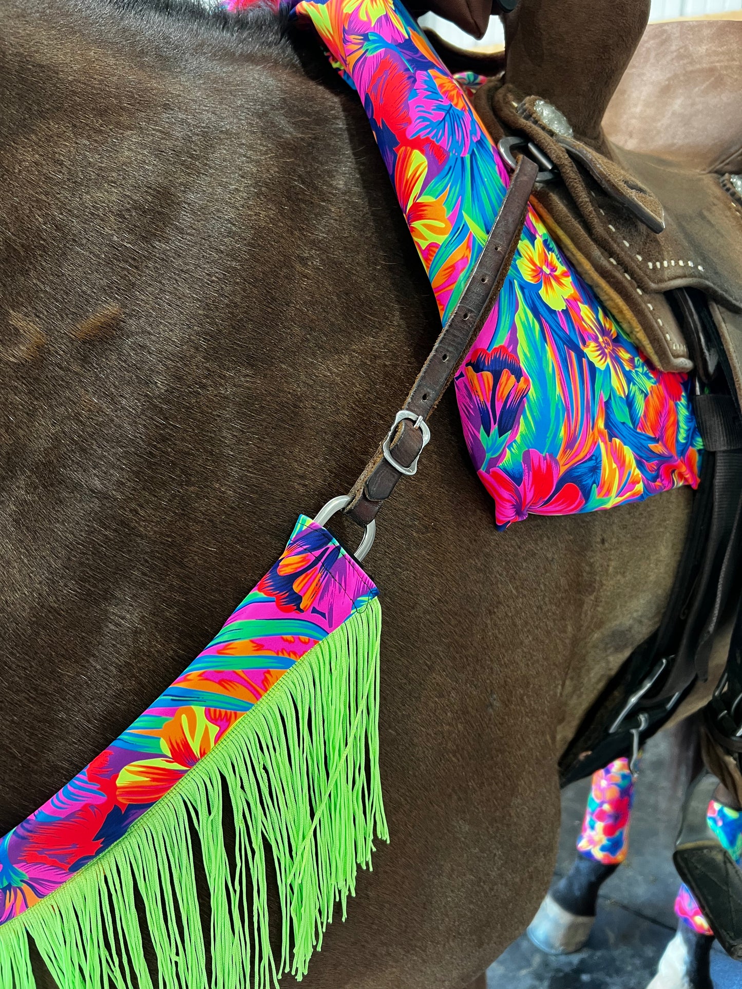 Tahitian Floral Breast Collar Cover with Chainette Fringe (Covers ONLY)