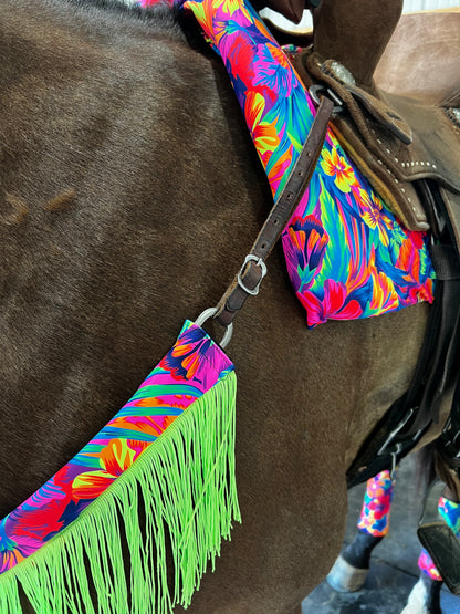 Tahitian Floral Breast Collar Cover with Chainette Fringe (Covers ONLY)