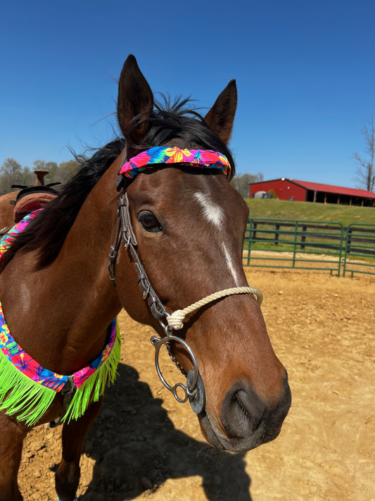 Tahitian Floral Print Browband or Noseband Cover (ONE Cover Only)