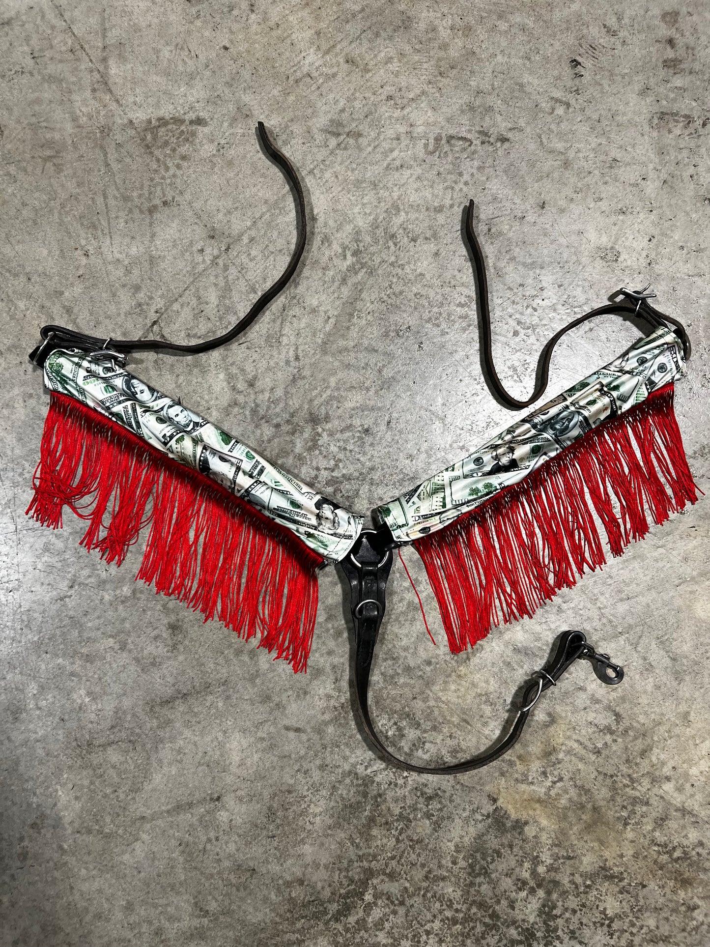 Cold Cash Breast Collar Cover with Red Chainette Fringe (Covers ONLY)