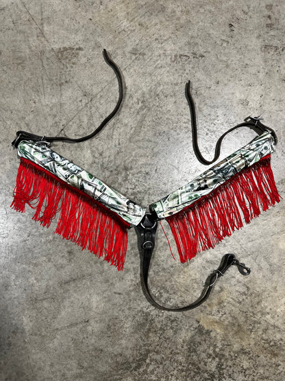 Cold Cash Breast Collar Cover with Red Chainette Fringe (Covers ONLY)