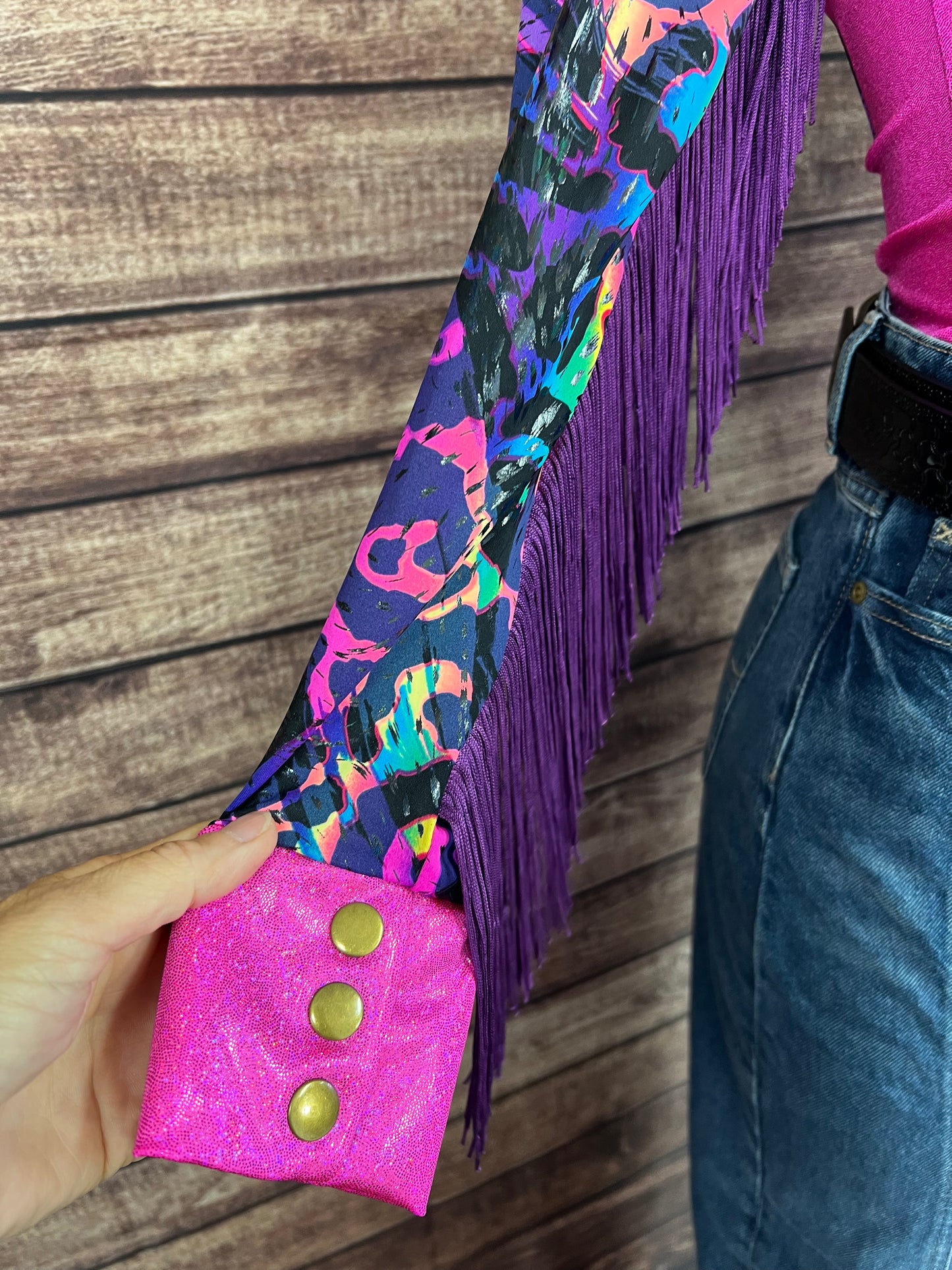 Neon Pink and Rainbow Leopard Rodeo Shirt