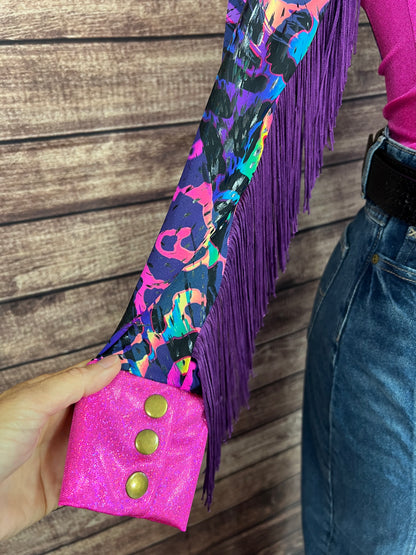 Neon Pink and Rainbow Leopard Rodeo Shirt