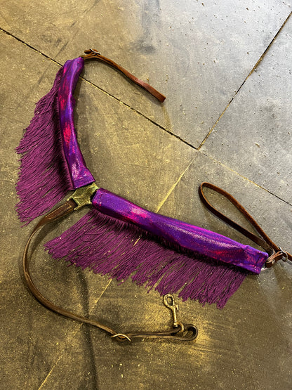 Grape Holographic Breast Collar Cover with Purple Chainette Fringe (Covers ONLY)