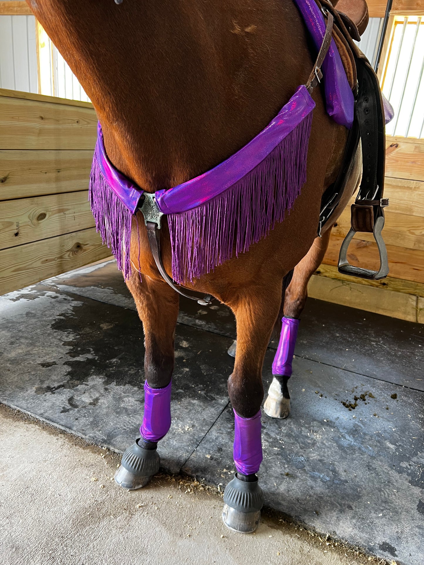 Grape Holographic Breast Collar Cover with Purple Chainette Fringe (Covers ONLY)