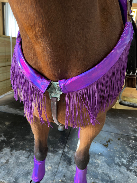 Grape Holographic Breast Collar Cover with Purple Chainette Fringe (Covers ONLY)