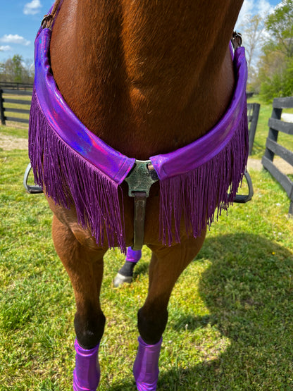 Grape Holographic Breast Collar Cover with Purple Chainette Fringe (Covers ONLY)