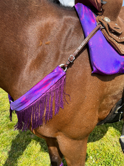 Grape Holographic Breast Collar Cover with Purple Chainette Fringe (Covers ONLY)
