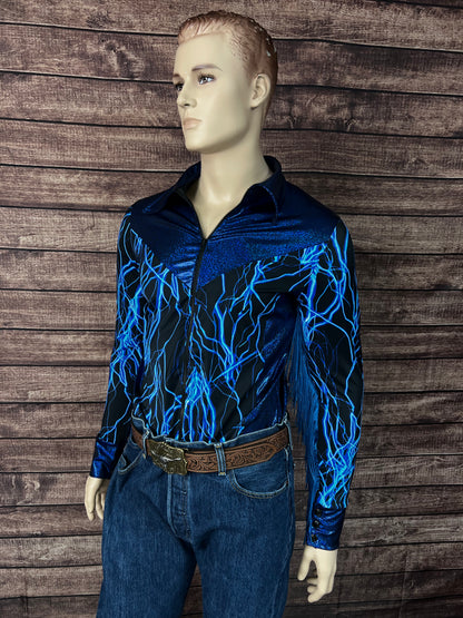 Mens Neon Blue Lightning Rodeo Shirt