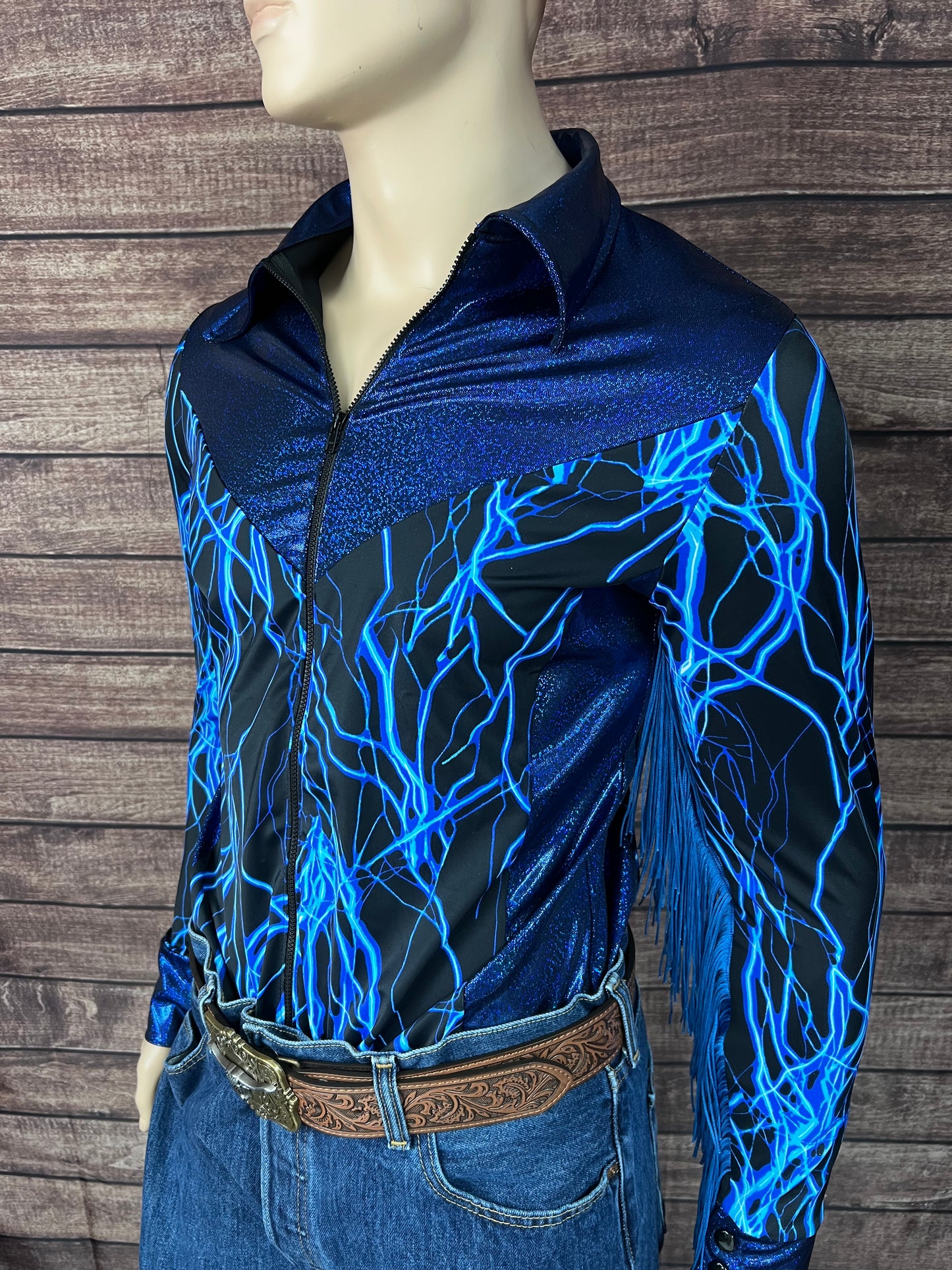 Mens Neon Blue Lightning Rodeo Shirt