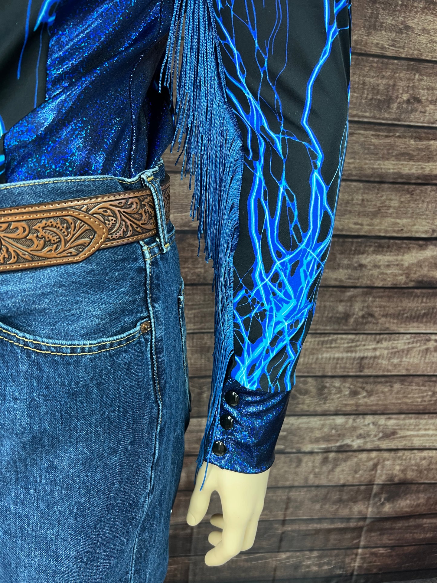Mens Neon Blue Lightning Rodeo Shirt