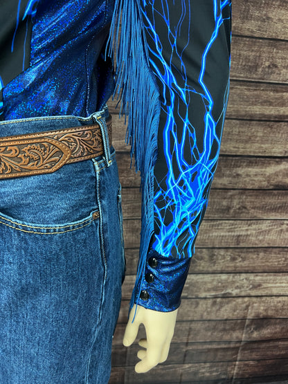 Mens Neon Blue Lightning Rodeo Shirt