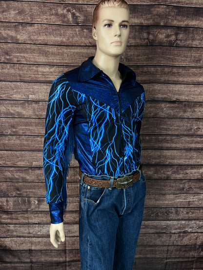 Mens Neon Blue Lightning Rodeo Shirt